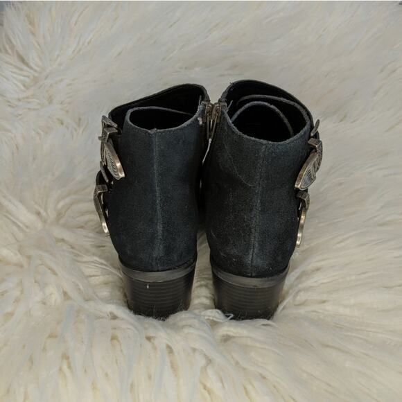 EUC Black Suede Thalia Western Pointed Toe Booties Silver Buckle Size 9 - Picture 4 of 6